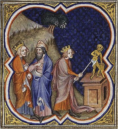 Asa, king of Judah, destroying the idols, Bible Historiale, 1372
