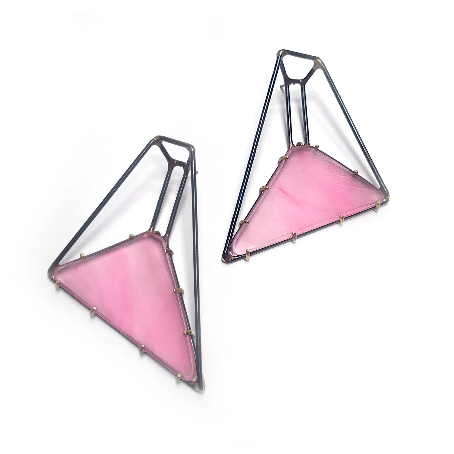 Trapezoid Earring with Pink Lemonade Vinyl Medium Black Steel.JPG