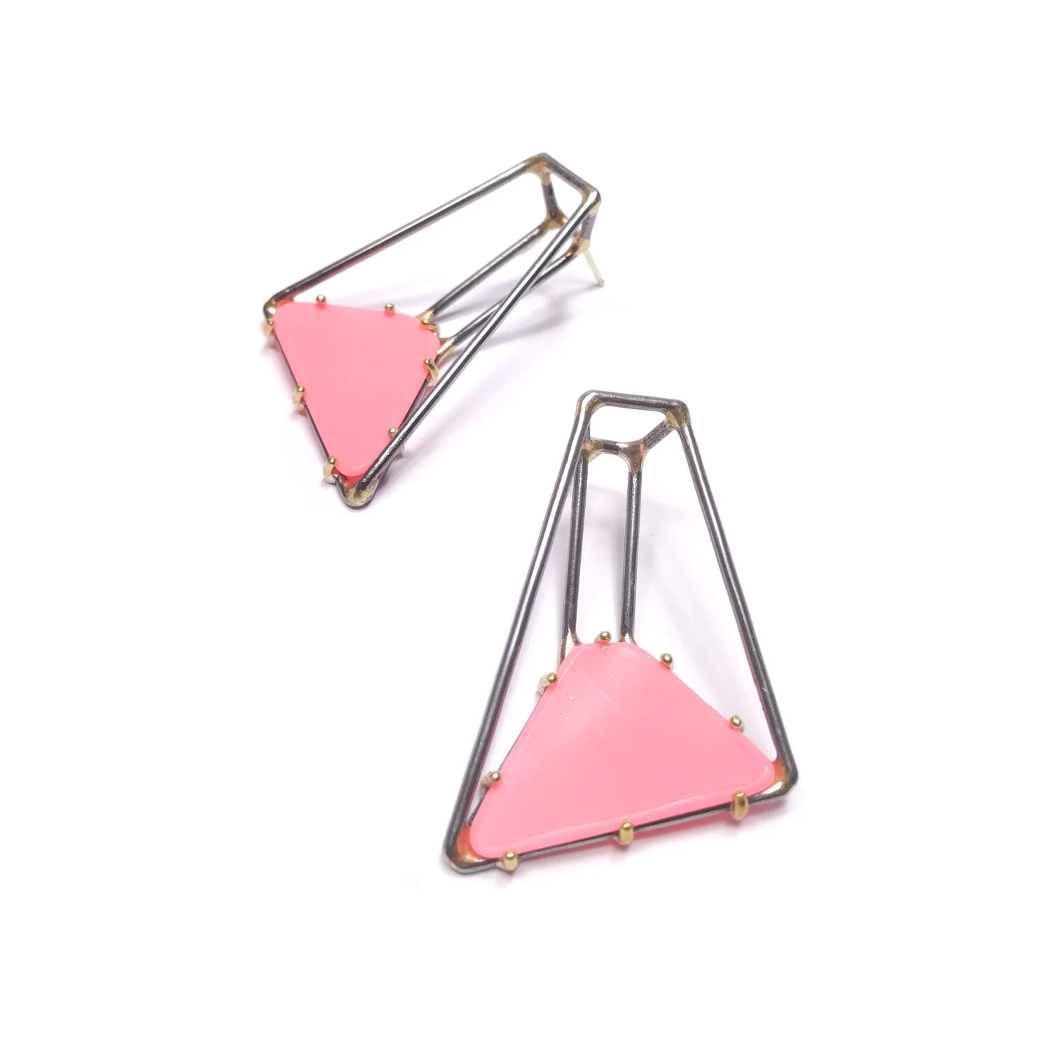 Trapezoid Earrings with Pink Vinyl Small Steel Gray.JPG