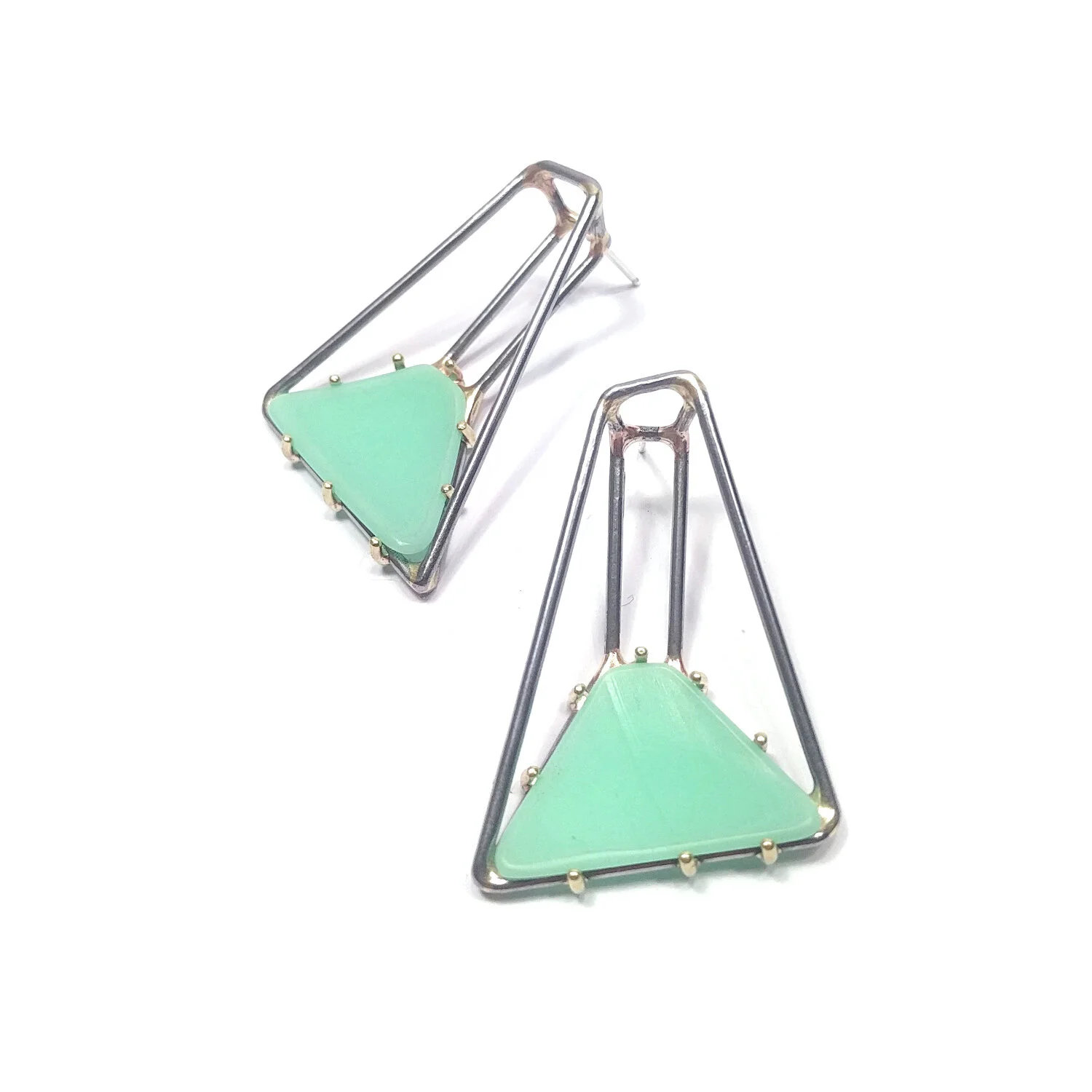Trapezoid Earrings with Mint Green Vinyl Small Steel Gray.jpg