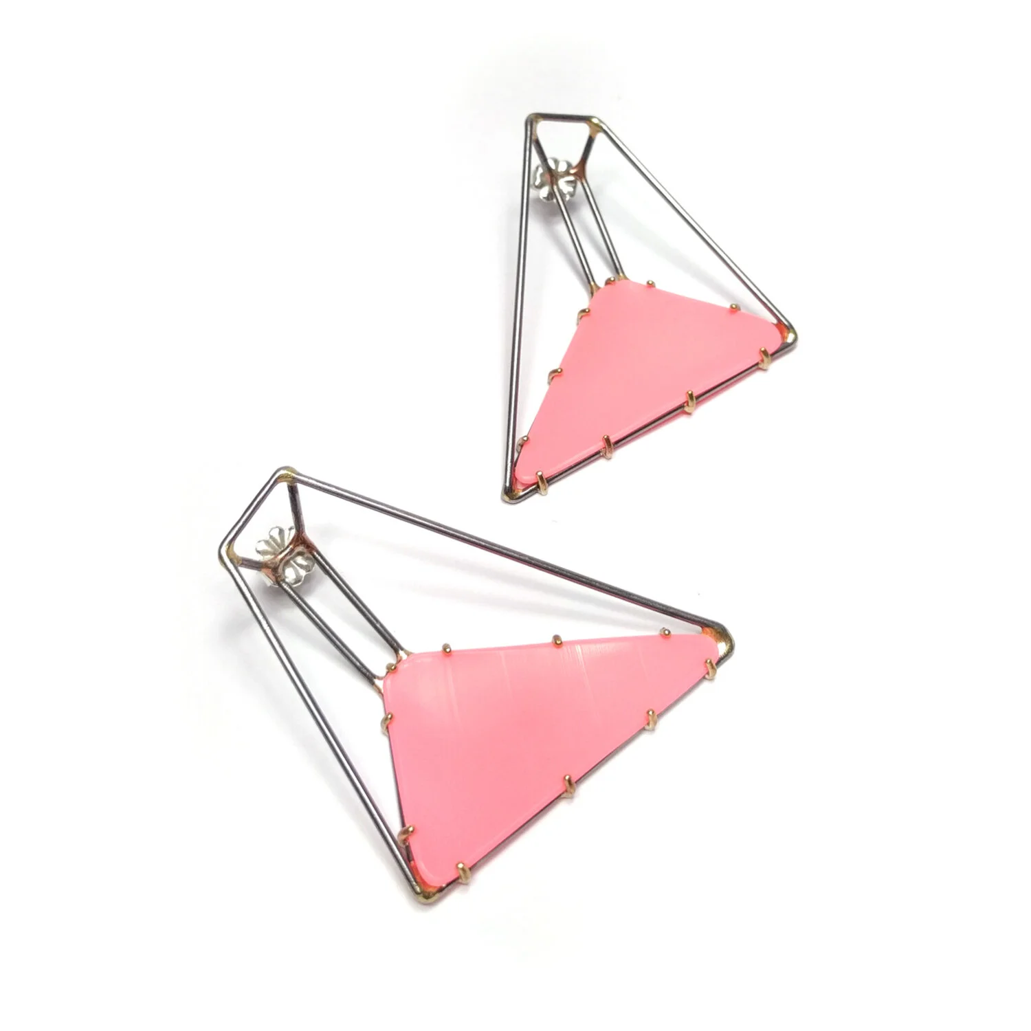 Trapezoid Earrings with Bubblegum Pink Vinyl Medium Steel Gray 2.JPG