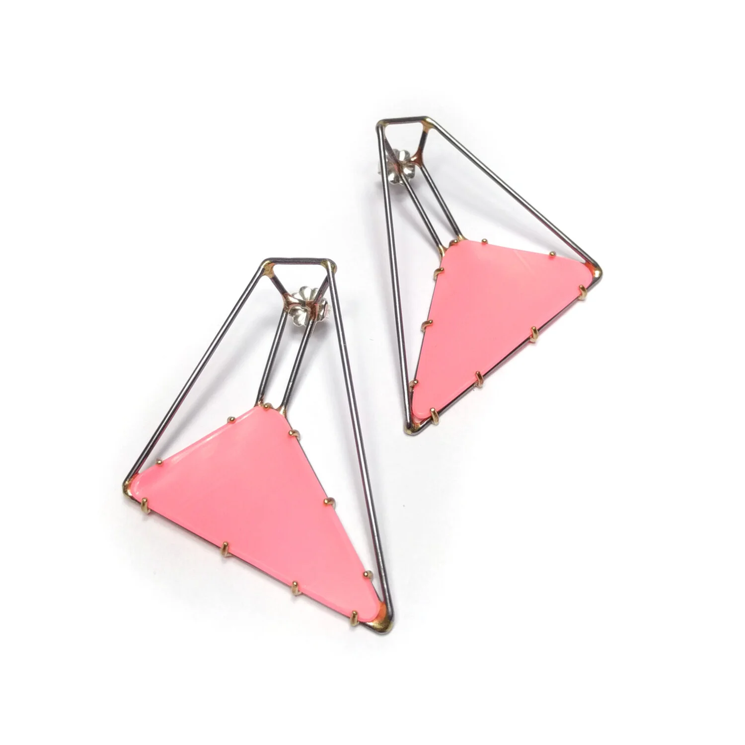 Trapezoid Earrings with Bubblegum Pink Vinyl Medium Steel Gray.JPG