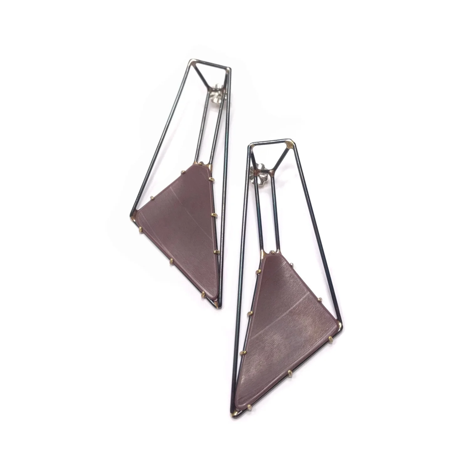 Trapezoid Earrings with Mauve Vinyl Long Black Steel.jpg