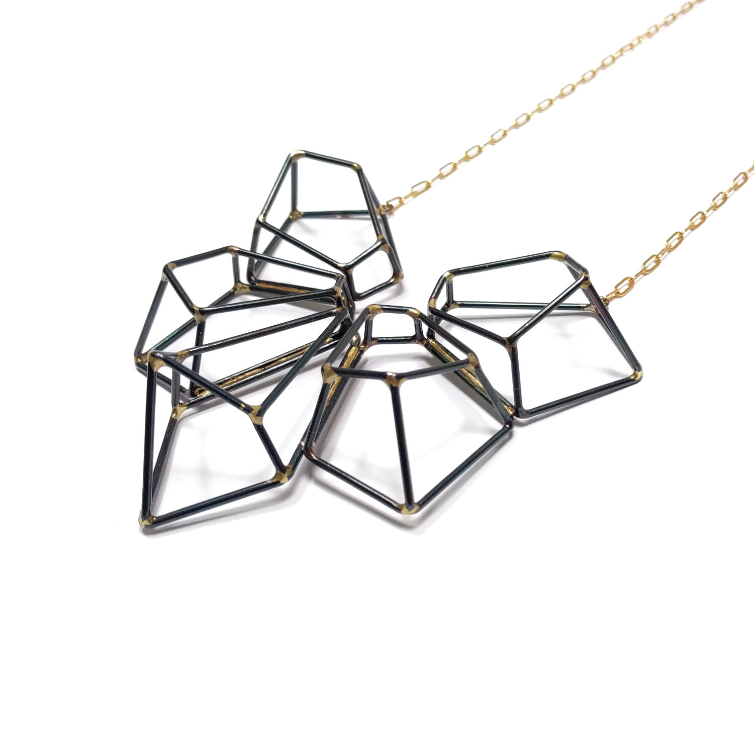 Crest Necklace Black Steel Gold Plate Chain 2.jpg