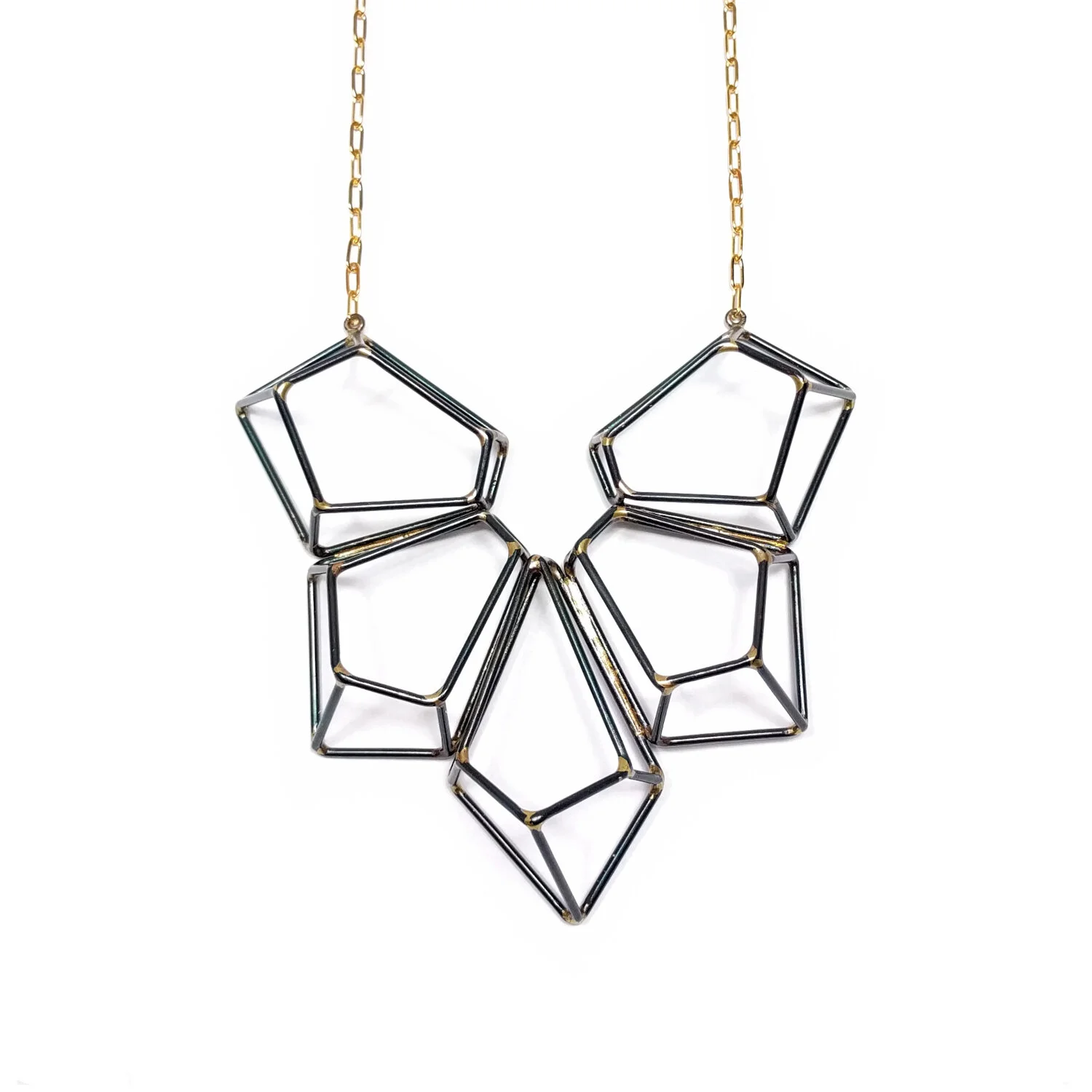 Crest Necklace Black Steel Gold Plate Chain.jpg