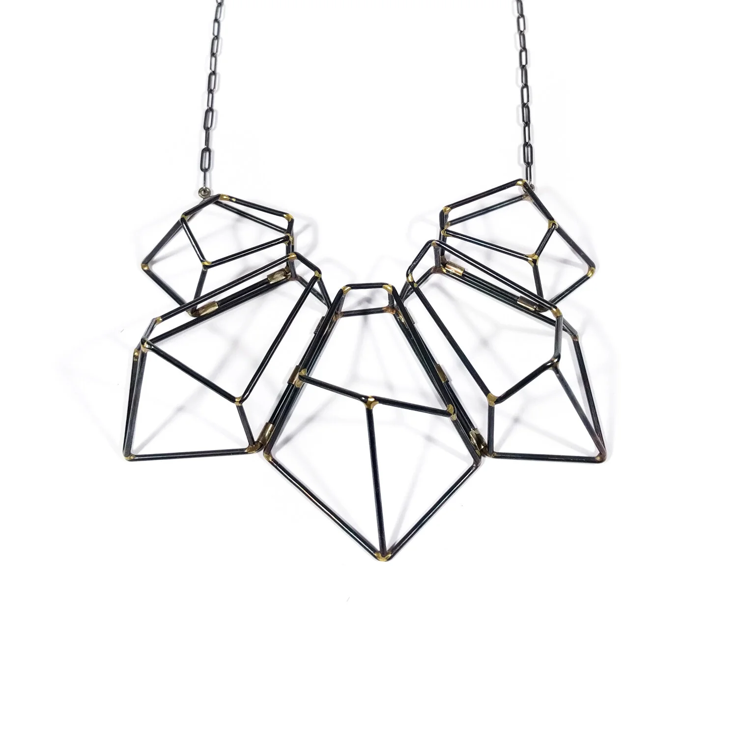 Original Five Crystal Necklace Black Steel Sterling Chain.jpg