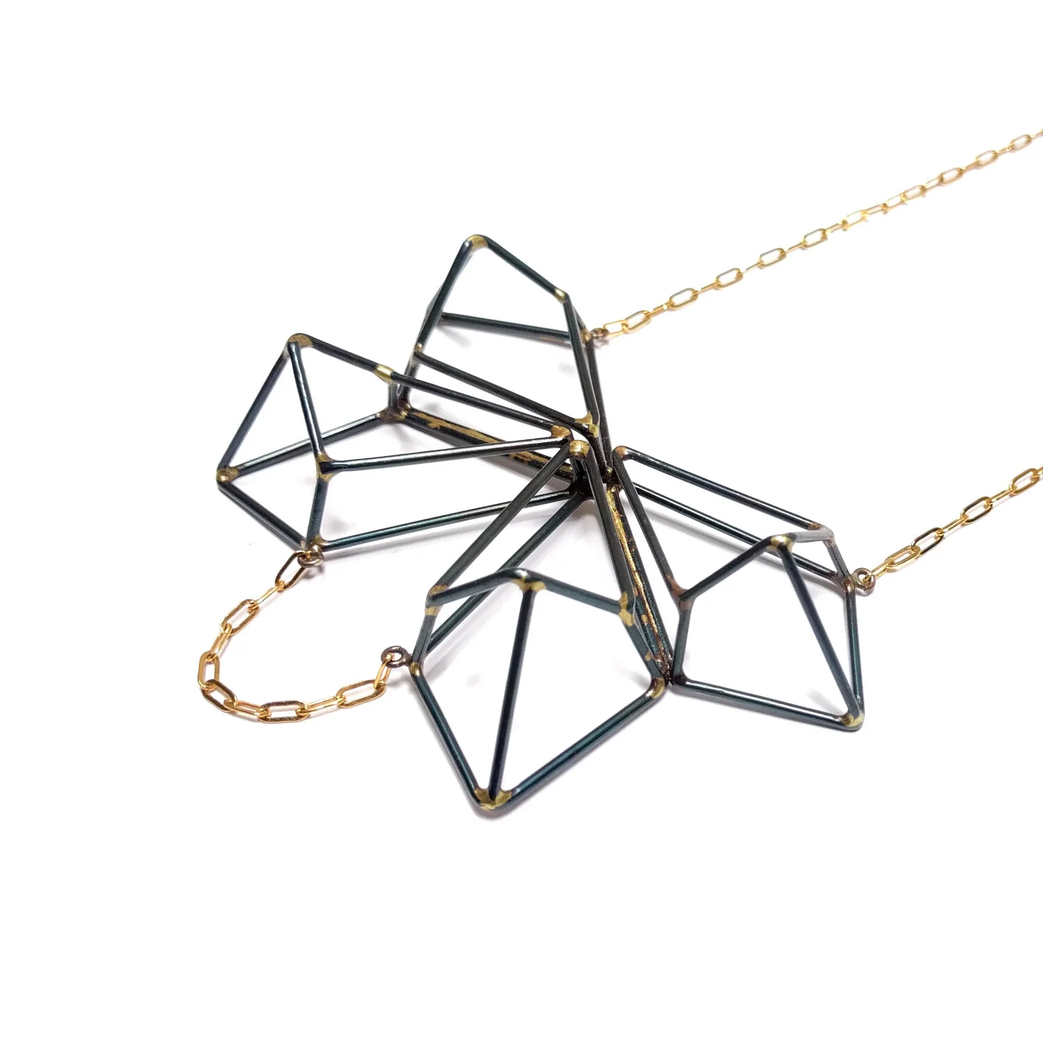 Wing Necklace Black Steel Gold Plate Chain 2.jpg