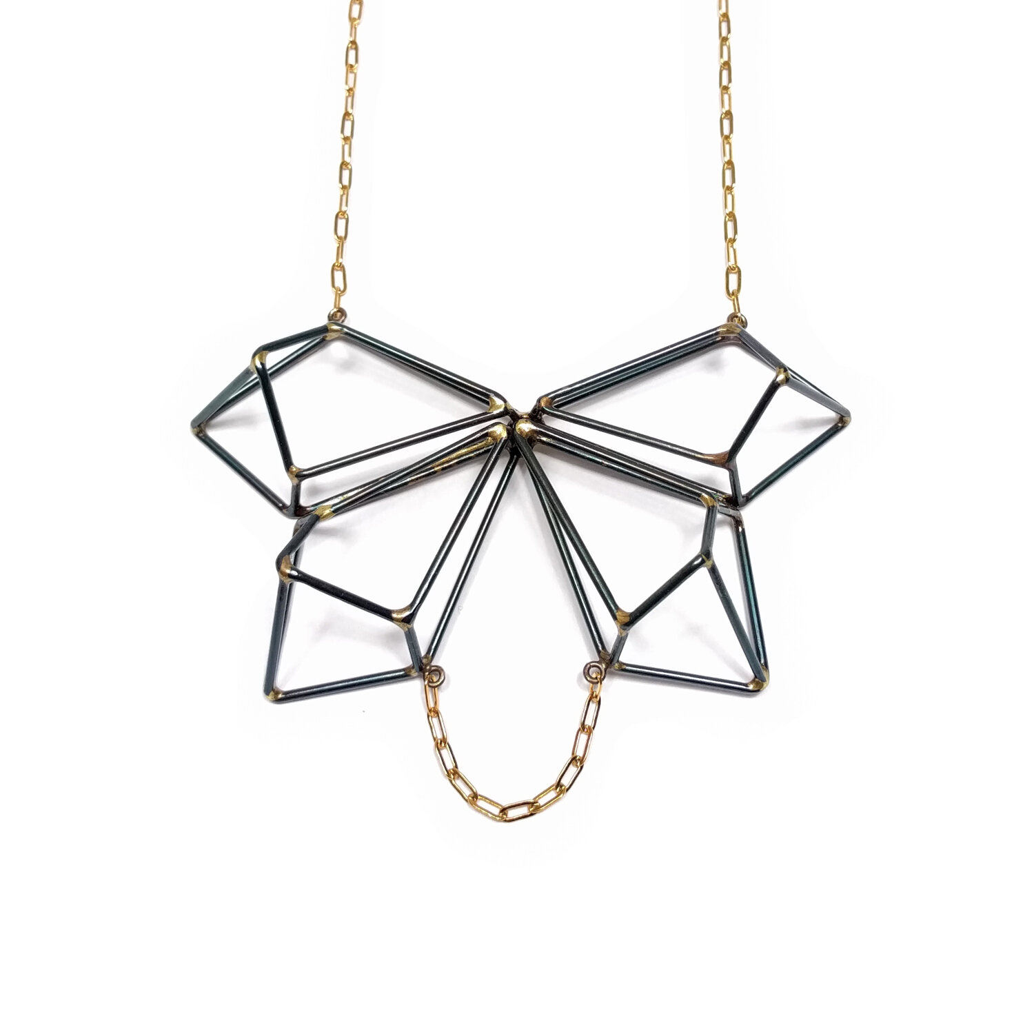 Wing Necklace Black Steel Gold Plate Chain.jpg