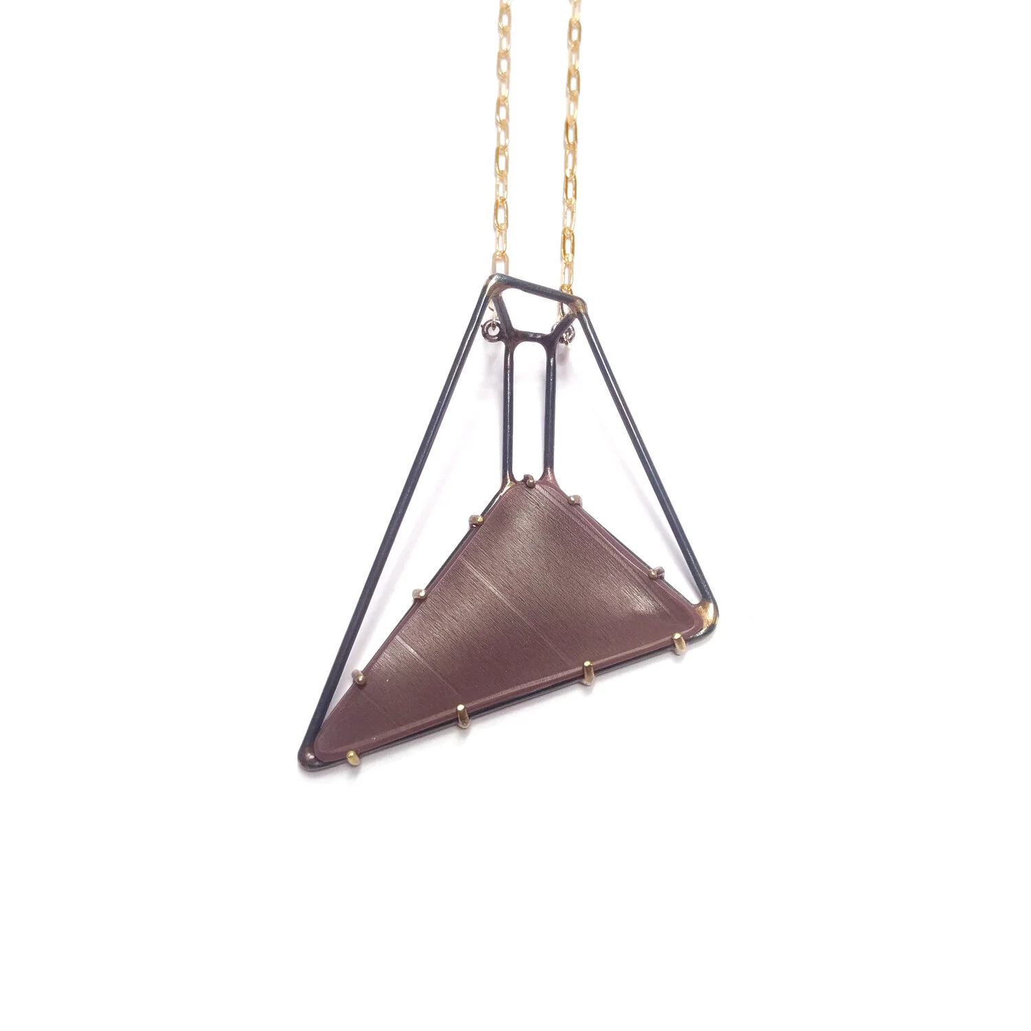 Trapezoid Necklace Medium with Mauve Vinyl Gold Plate Chain.JPG