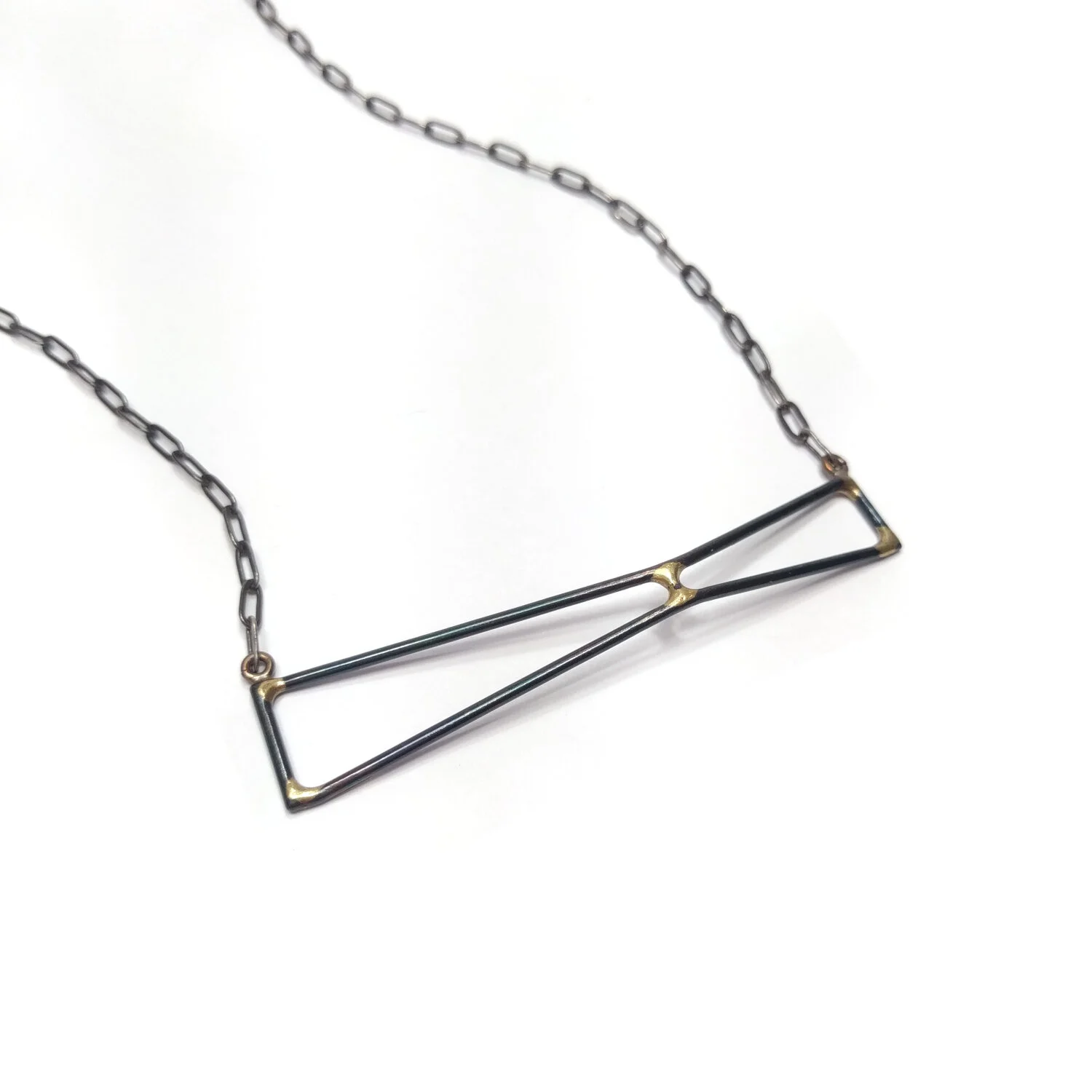 Strut Necklace Black Steel with Blackened Sterling Chain 2.jpg