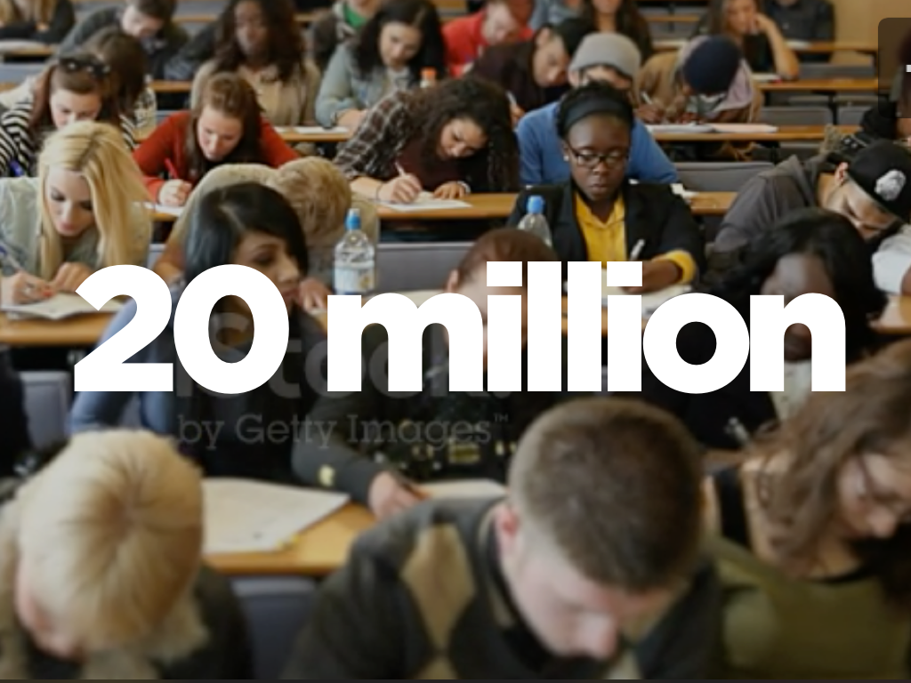 Every year, 20 million young people enter college. (iStock video background)