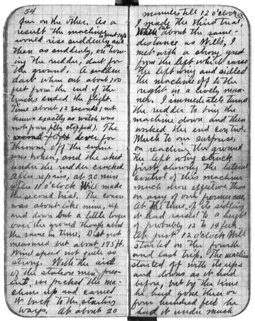 Orville Wright's Diary, 1903. Source: Wikimedia Commons
