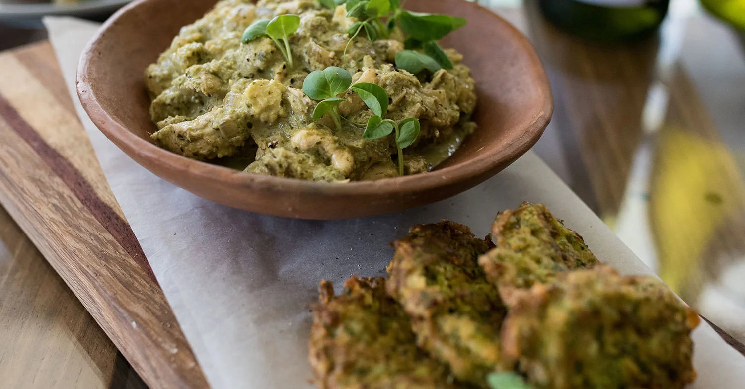 Thai Green Chicken Curry with Courgette & Feta Fritters