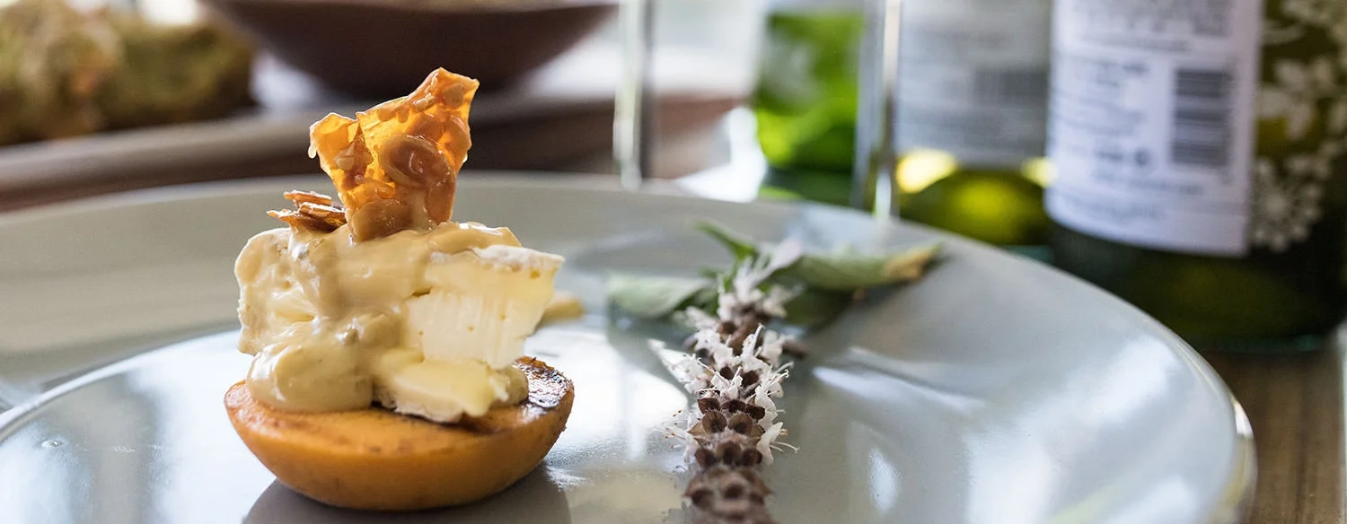 seared peach with a well matured camembert