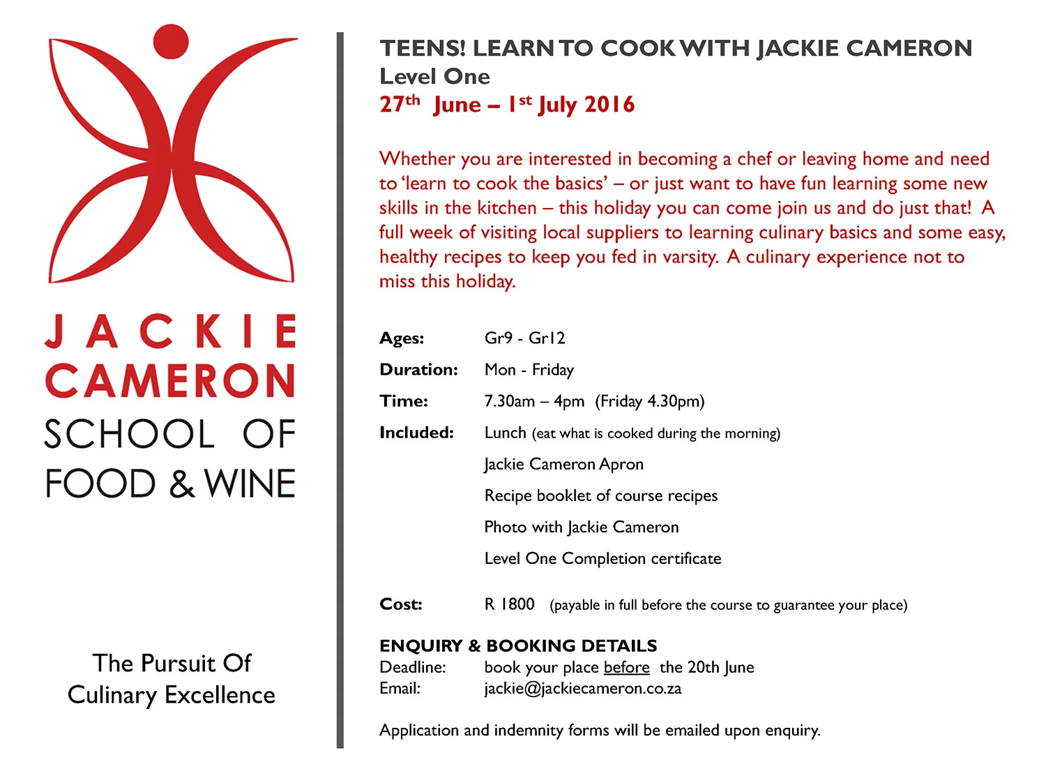 Click To Enlarge: Teens! Learn to Cook with Jackie Cameron - Level One