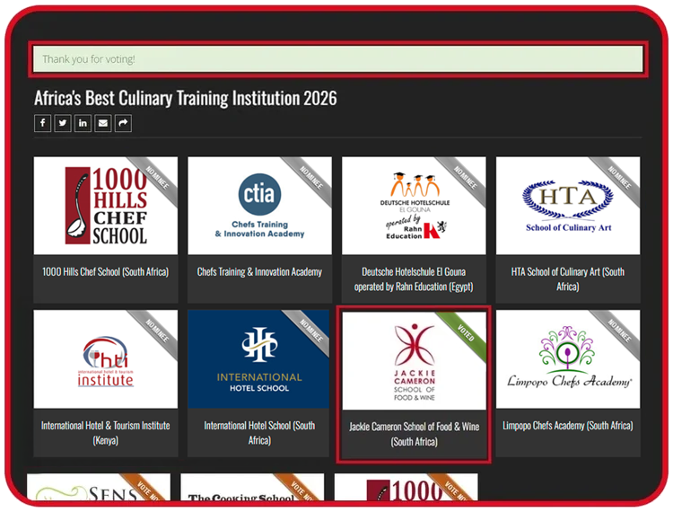 culinary awards 2026 africas best culinary training institution
