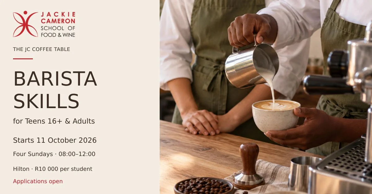 Course artwork for Barista Skills for Teens 16+ & Adults, with coffee training imagery and the start date of 11 October 2026.