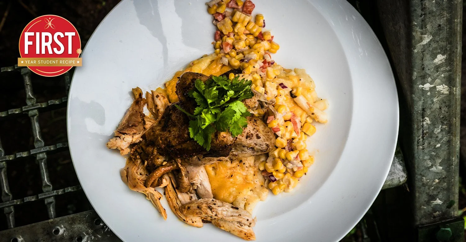 Nokutendas Chicken Mac and Cheese with Corn Salad / Photo by Kathy Pitout Photography
