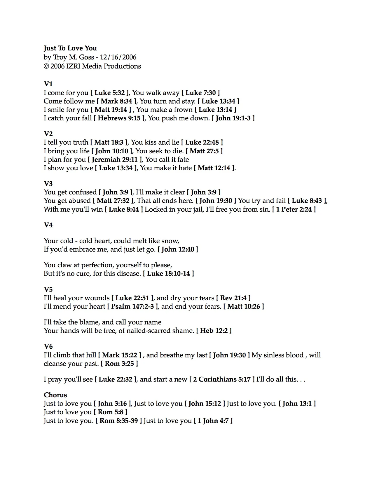 Liner Notes Izri Media Productions