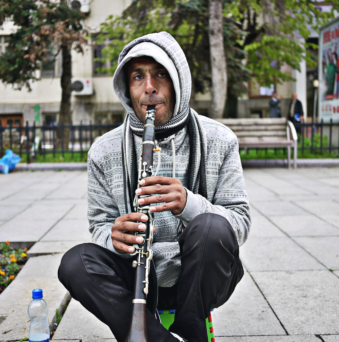 Clarinet player on Mother Theresa Blvd