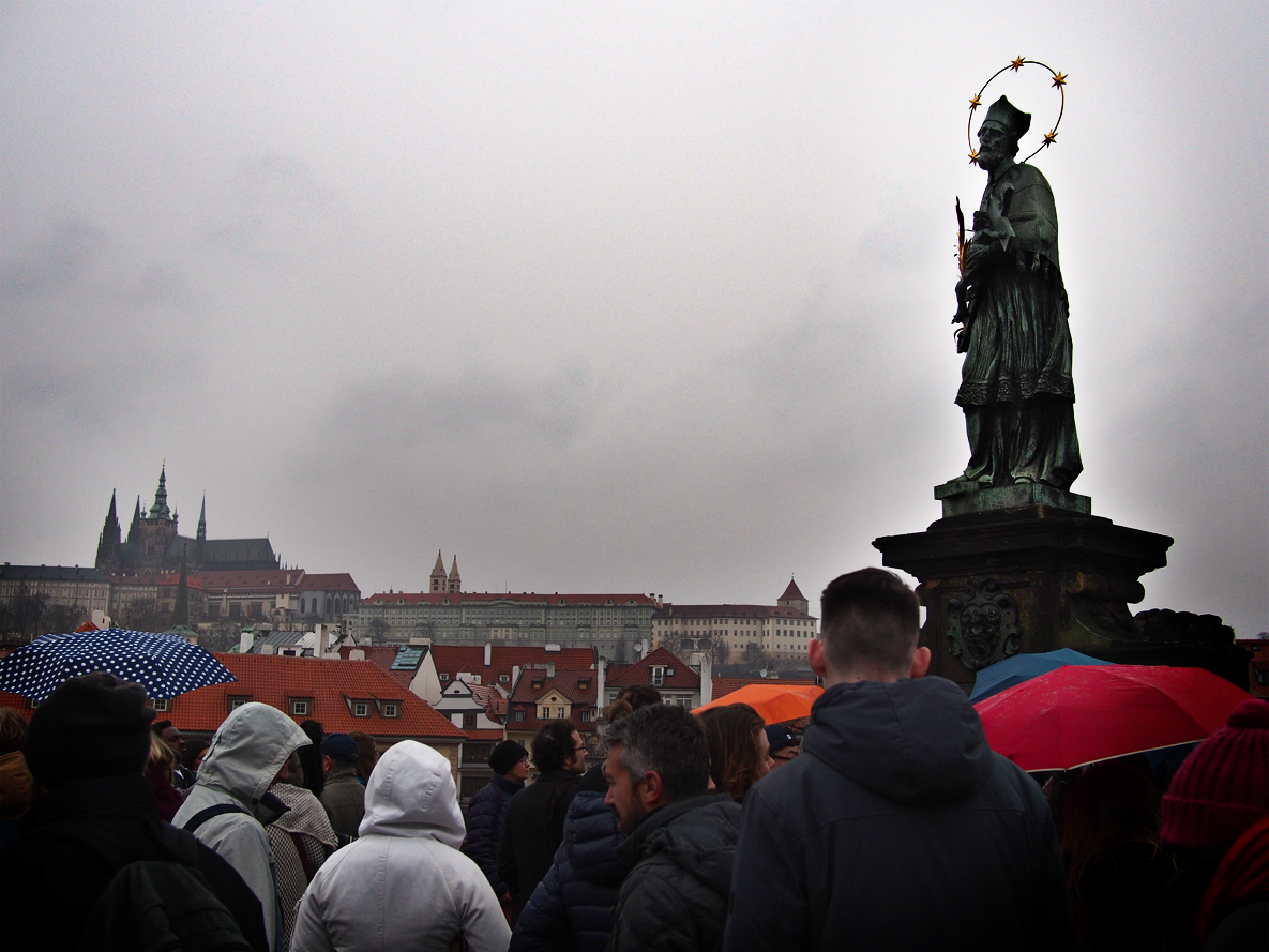 Charle's bridge seems to always be swarming with tourists. It's easy to understand why - there are statues lining the sides of the bridge and amazing skylines in all four directions.