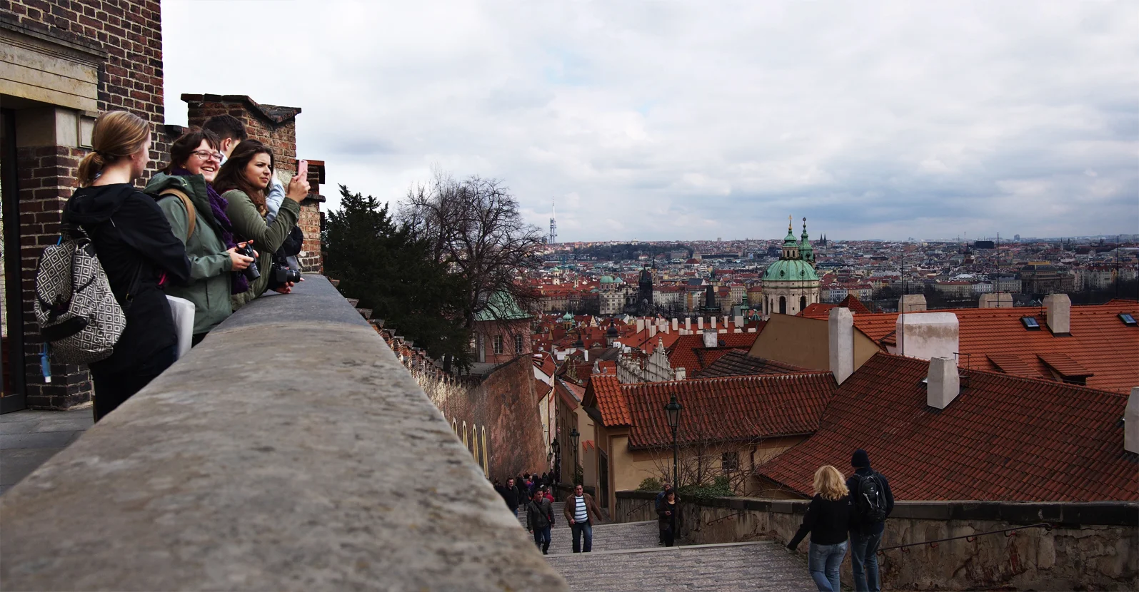 Our view from the castle stairs. Prague remained mostly undamaged during WWII because Hitler wanted to preserve the city for future use.