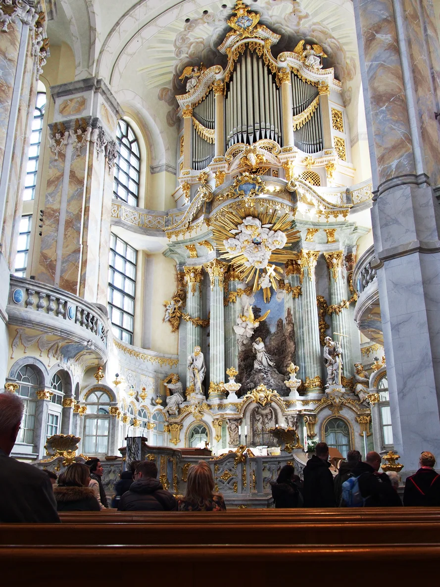 The reconstructed innards of the Frauenkirch. All of the columns and stonework are carefully recreated faux marble.