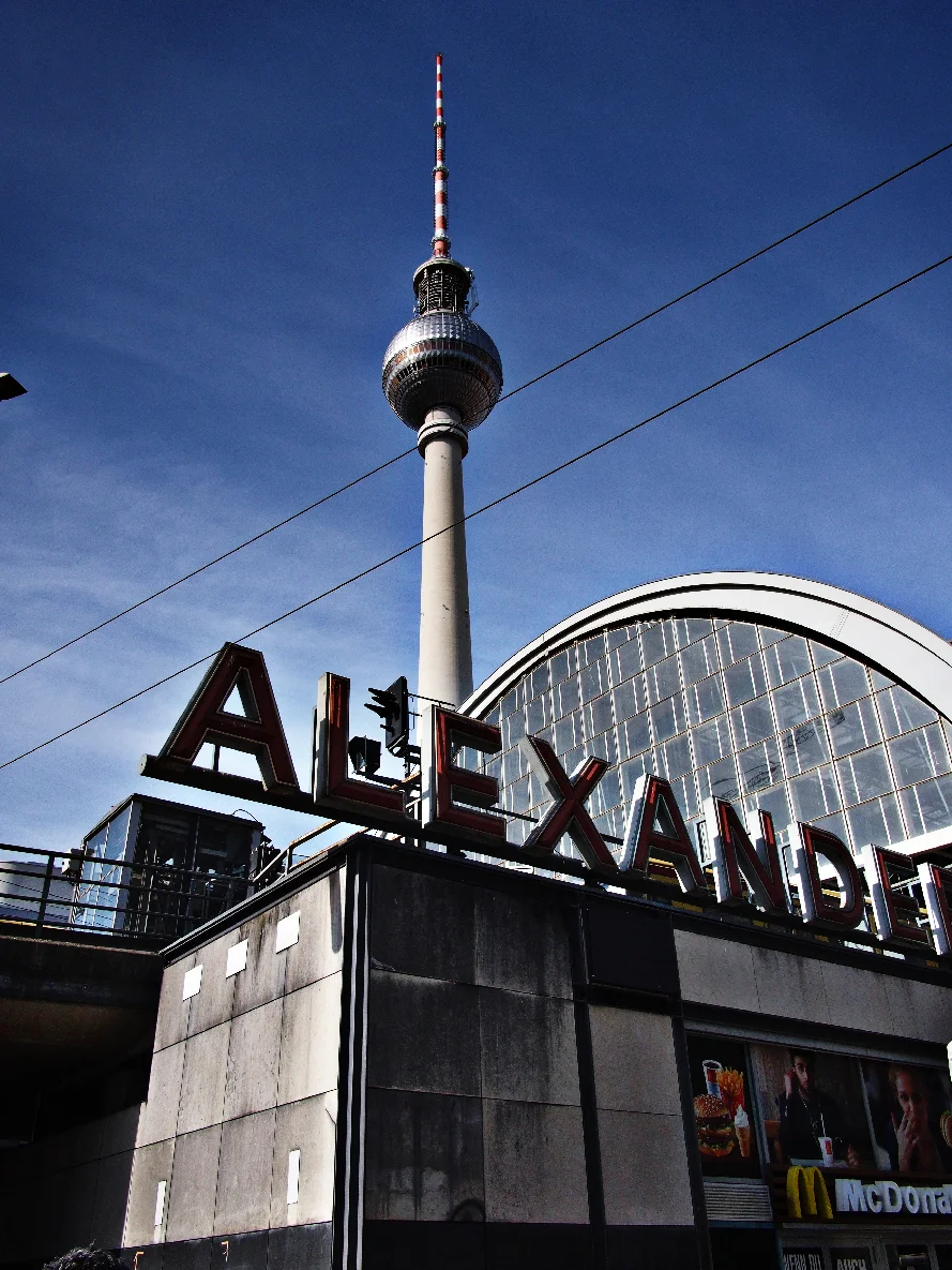 Fernsteturm TV tower at Alexanderplatz. This communist-era construction rises 365 meters above ground. Just a week before we were in a mine that went about 325 meters underground. 