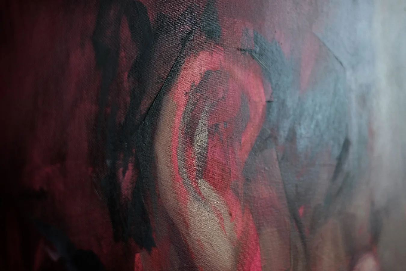 Ear with underpainting and sketch lines.