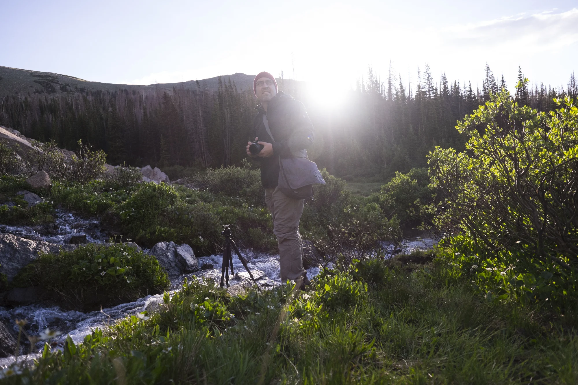 Backlit backpacker