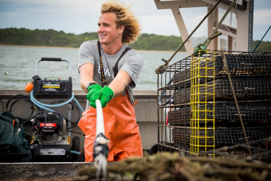 Tying up to Honeysuckle Oyster Farm.