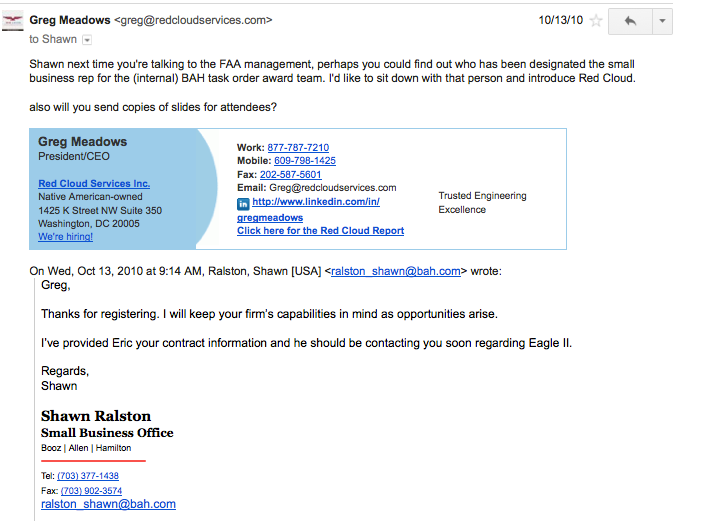 2010-10-RedCloud contact Booz-Allen Corp Small Business Rep.png