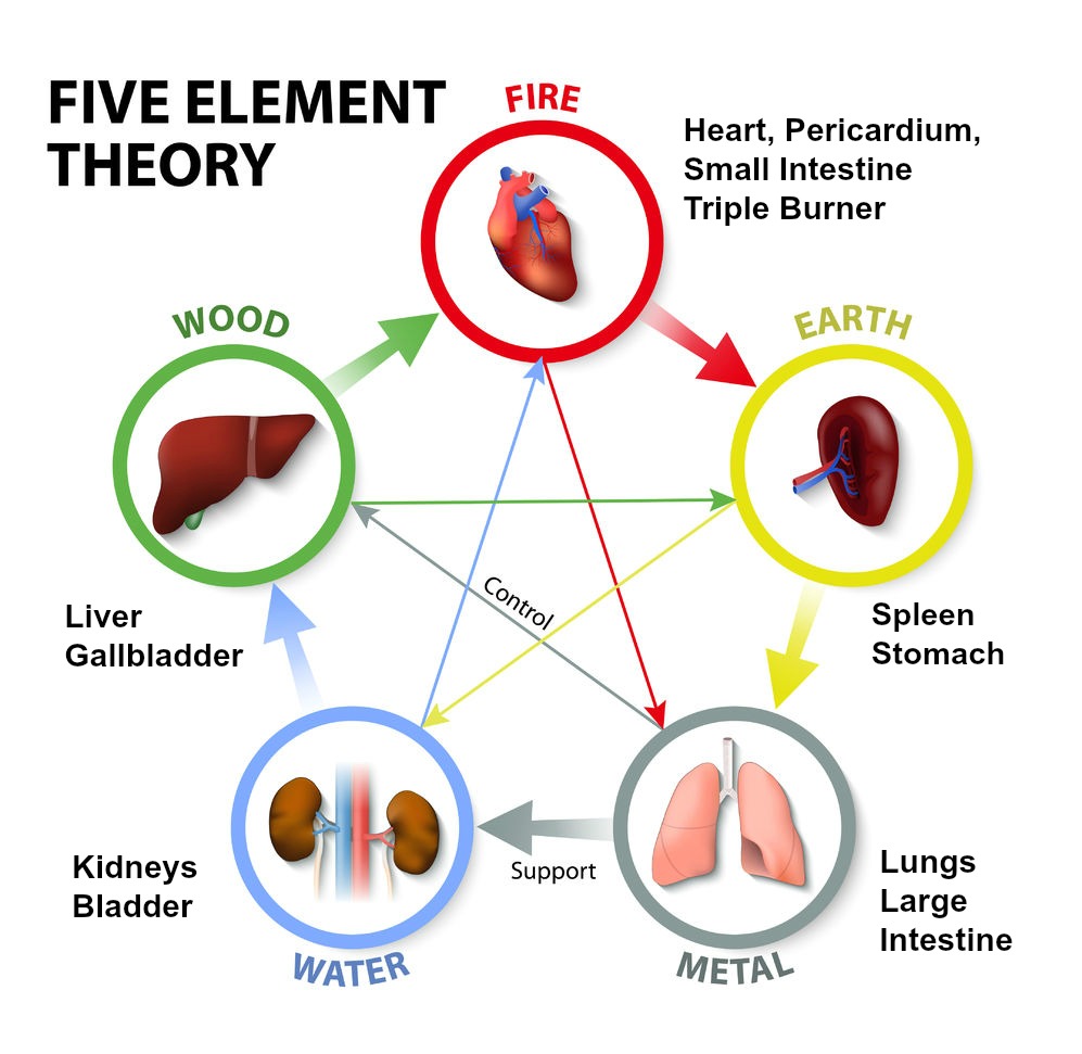 Image from: designua / 123RF Stock Photo This image shows the Five Element cycle and its ability to "generate" each element. Wood feeds Fire which burns to ashes, creating Earth. As Earth compacts, it turns into Metals, and in time, the runoff from the distillation of Metals turns into Water.