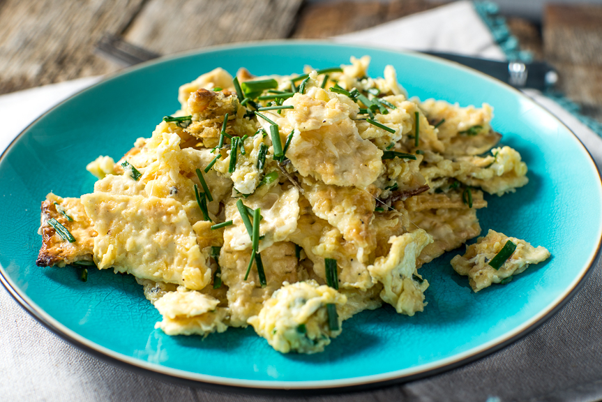 Matzo Brei with Parmesan and Fresh Chives