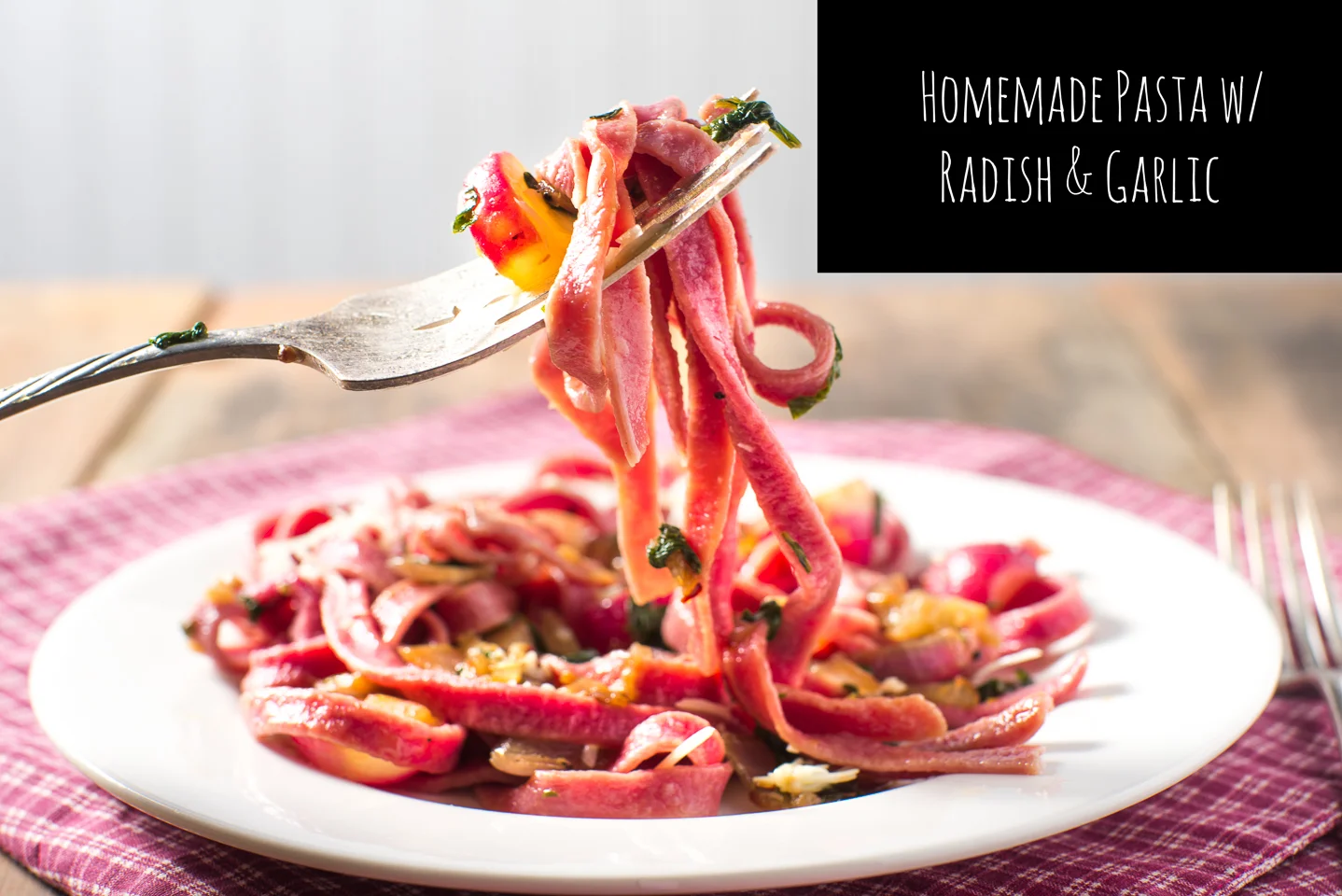 Homemade Pasta with Sauteed Radish and Onion