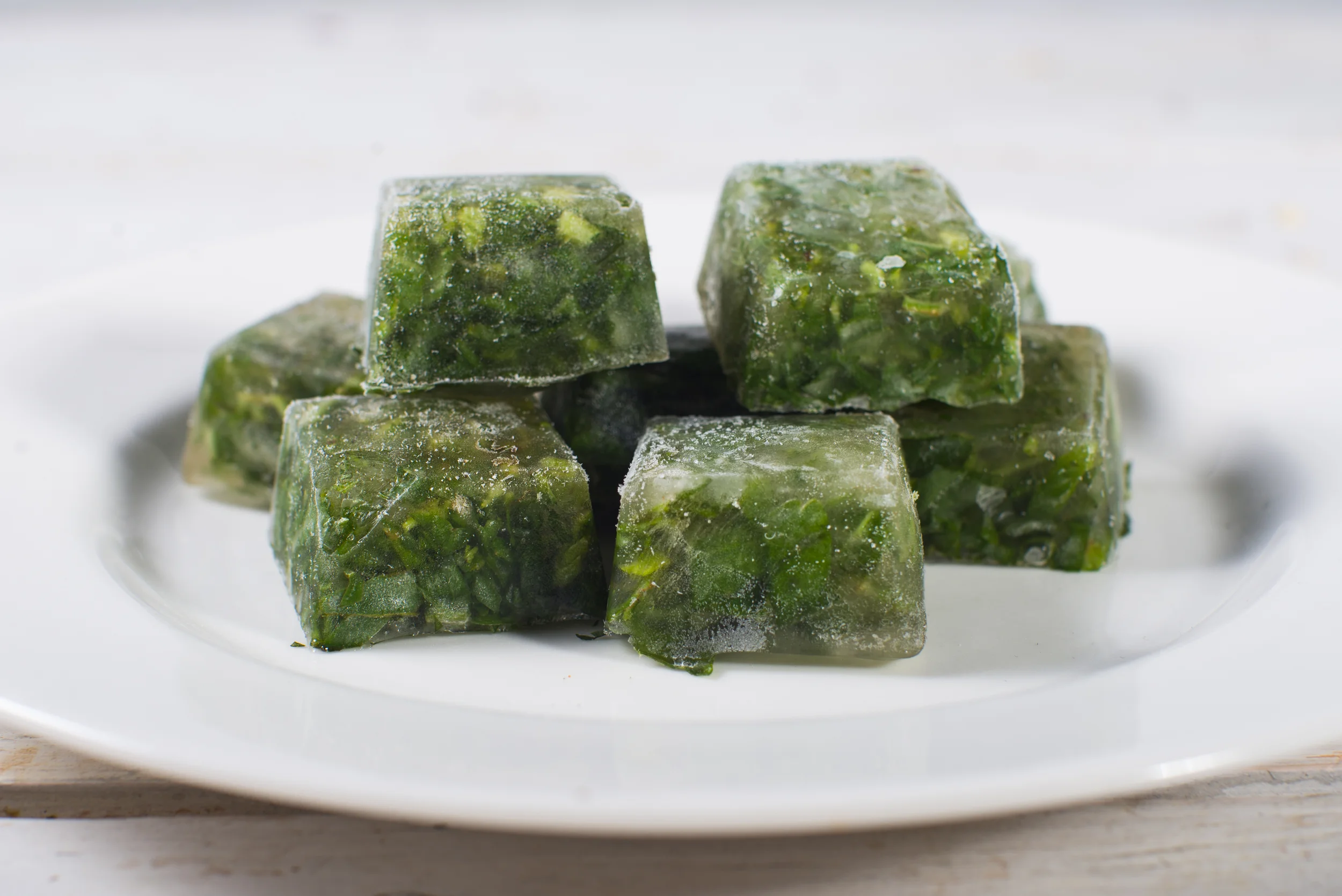 Ready to use basil ice cubes.