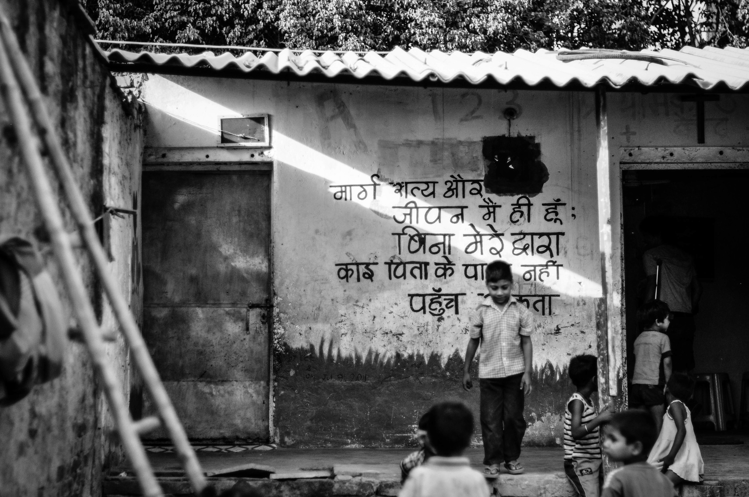 Preschool. We worked in here every day. Jasola Slum, India.