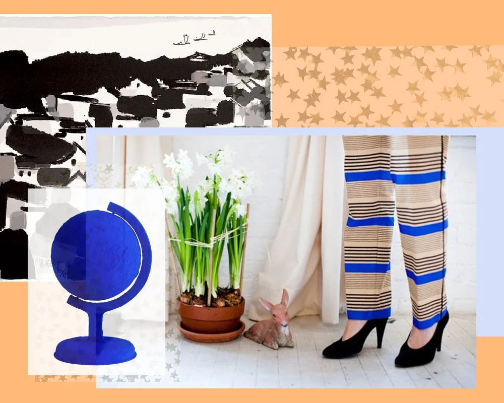 Some Sea NY pants that I'm dying over from Refinery29 , a black and white illustration by Wu Guanzhong that I'd love to have on my wall, an Yves Klein blue globe (!), and some gold stars for ya.