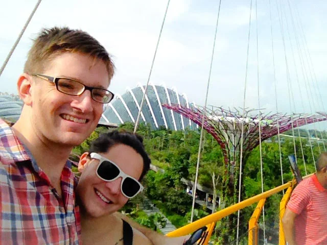 Standing atop one of the many supertrees in singapore