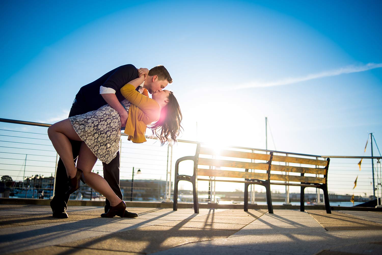 Liz and Greg's engagement in Jack London Square, Oakland, CA