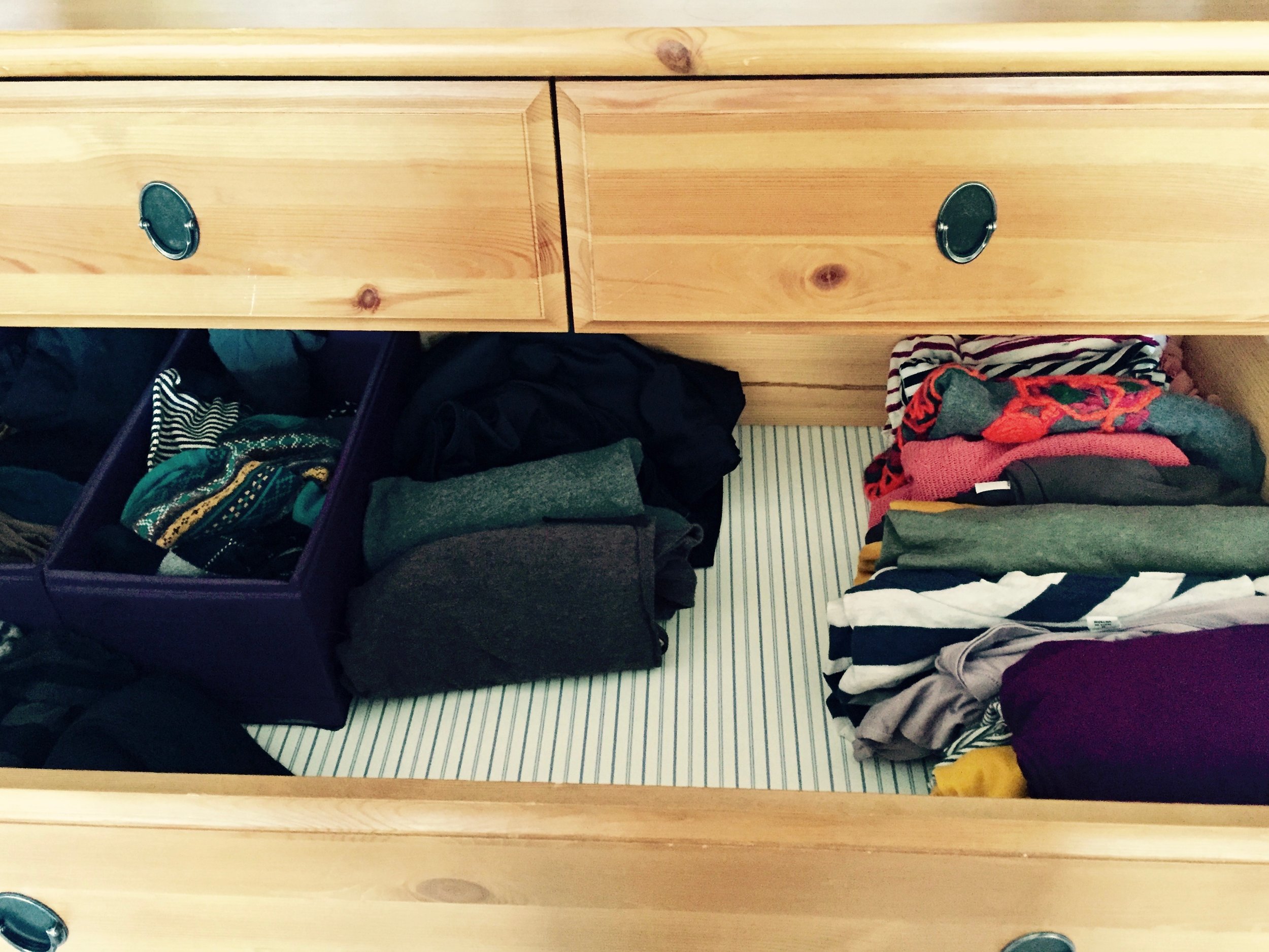 This is my drawer of t-shirts, leggings and socks. 