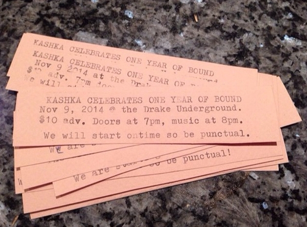 Dropping off some hand-typed tickets today at Soundscapes, for the November 9th show at the Drake Underground in Toronto. Hope to see you there! You can also buy online right —-> here.