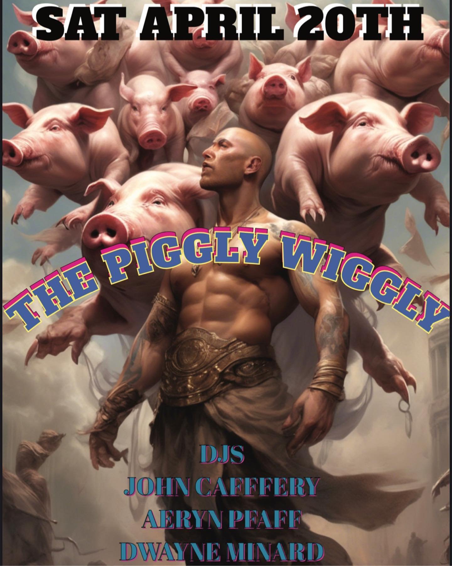 This Saturday we got a new party for ya, THE PIGGLY WIGGLY. What does that mean? Don&rsquo;t ask. Just come find out! Featuring great music all night long from @johncaffery @dminard and @aerynpfaff ! Come get down and dirty 🐷🐽🥓 Party starts at 9! 