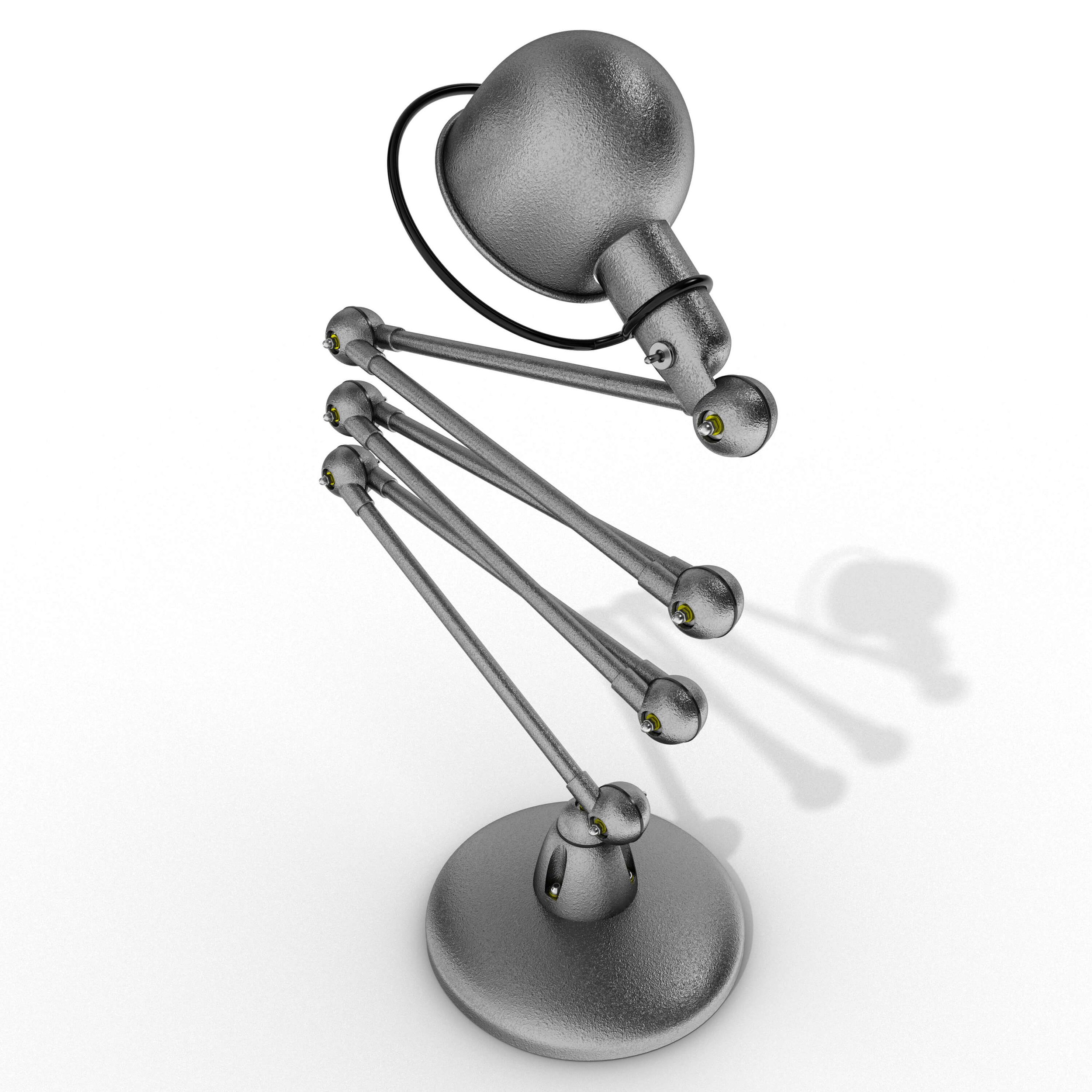 3D Visualising – Product – Overhead view of articulated Jieldé lamp, demonstrating symmetrical arm alignment.