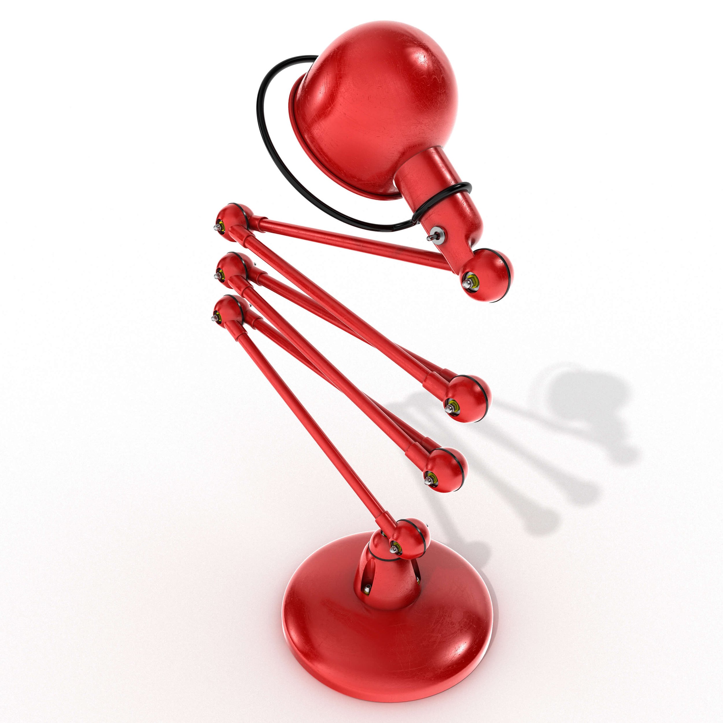 3D Visualising – Product – Overhead view of articulated Jieldé lamp, demonstrating symmetrical arm alignment.