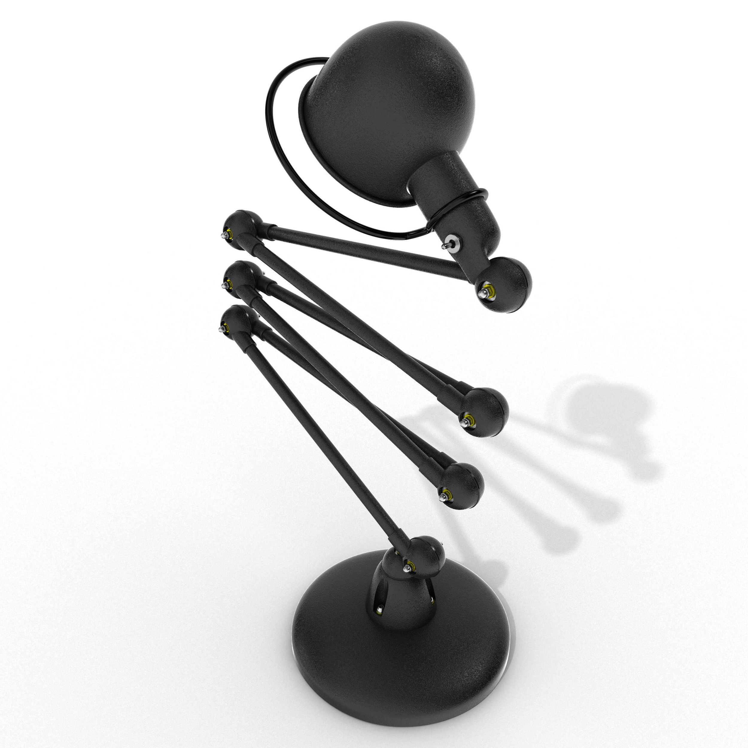 3D Visualising – Product – Overhead view of articulated Jieldé lamp, demonstrating symmetrical arm alignment.