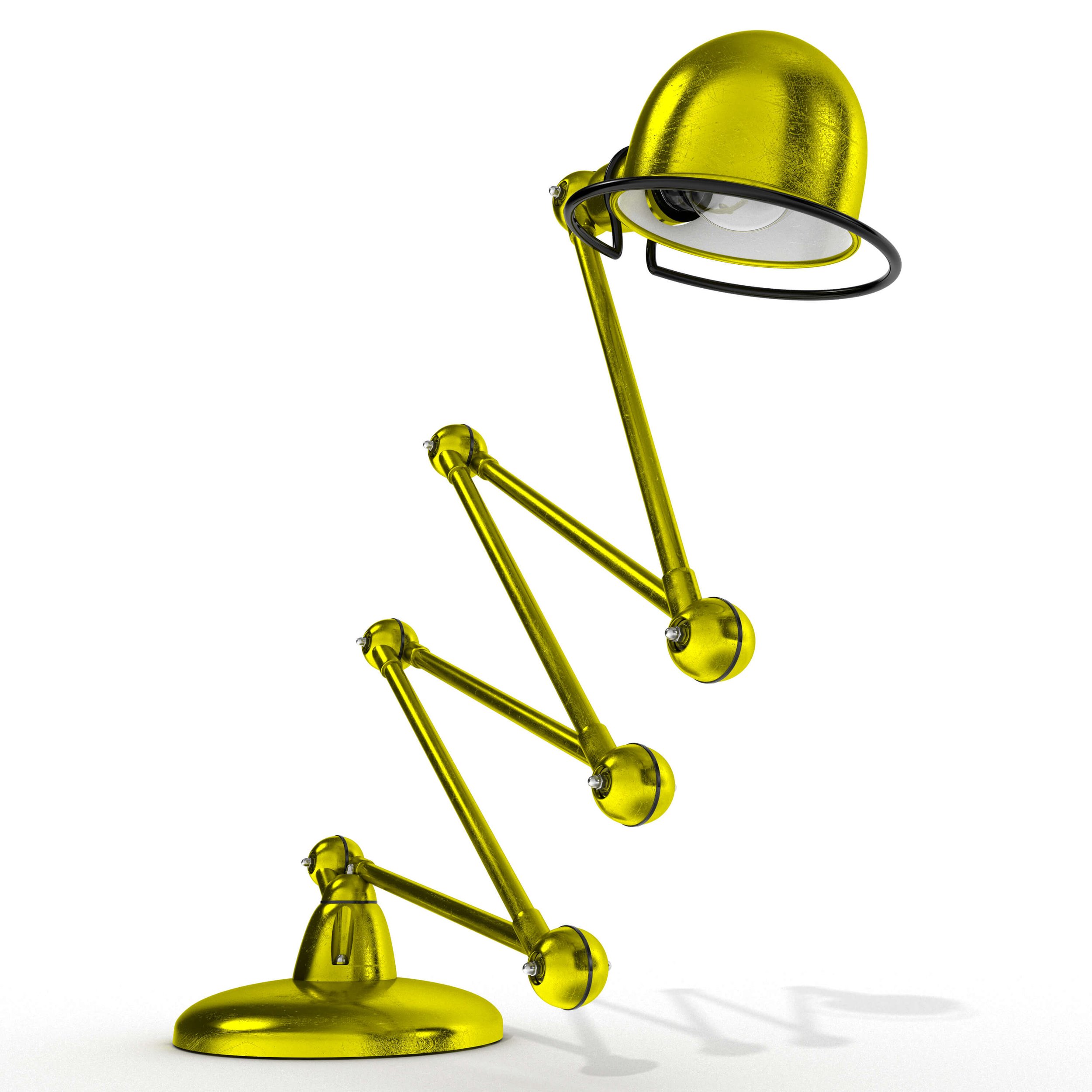 Angled side elevation of the Jieldé lamp viewed from above, revealing symmetry and form.