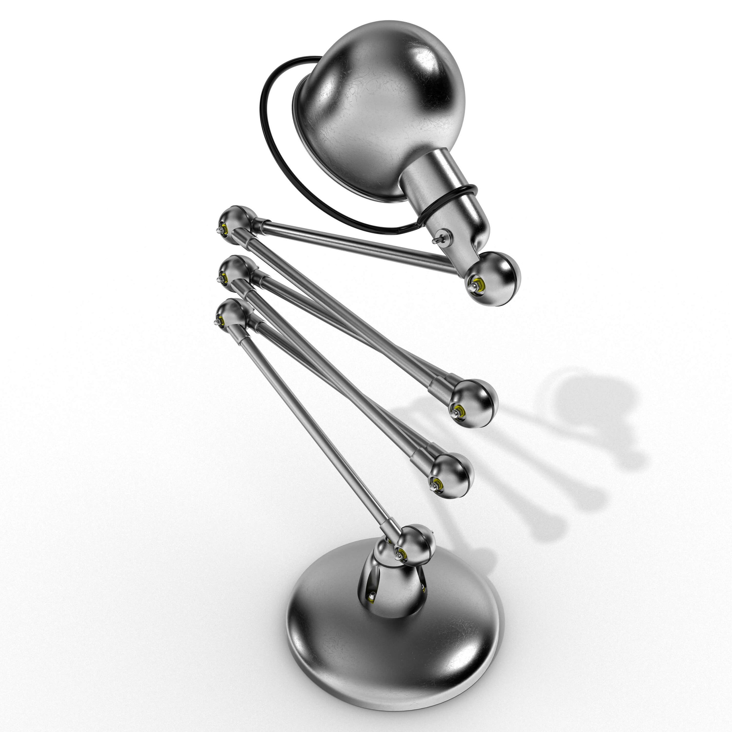 3D Visualising – Product – Overhead view of articulated Jieldé lamp, demonstrating symmetrical arm alignment.