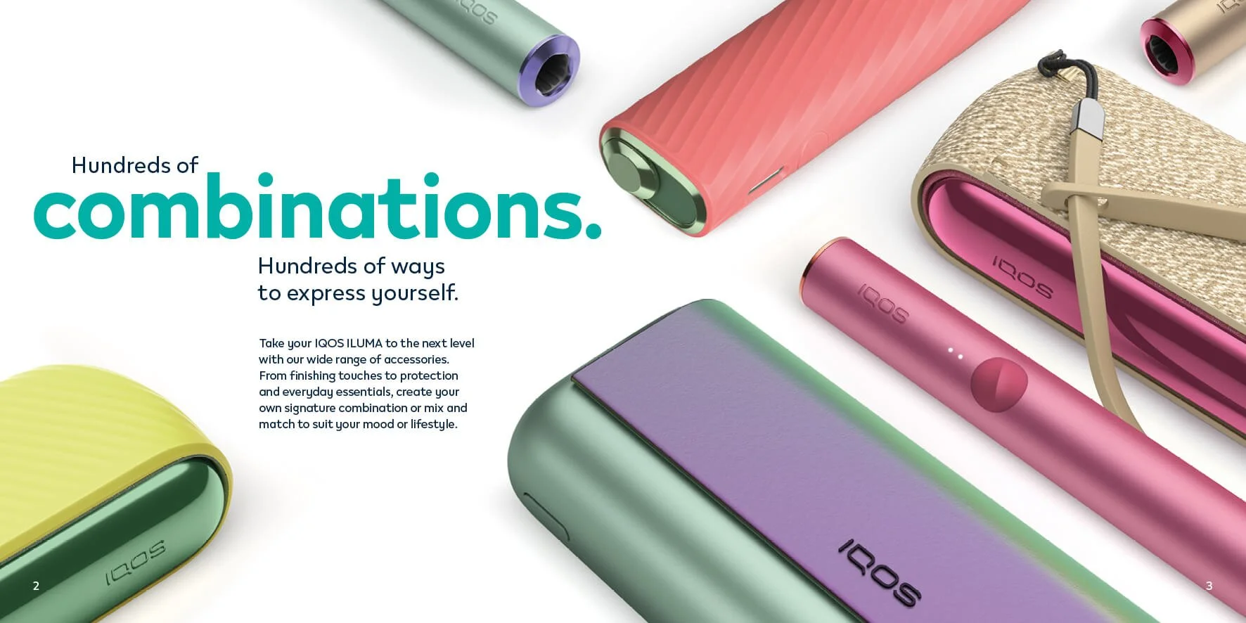 Creative Artworking – Brochures – A vibrant spread showcasing a range of accessory combinations, including holders, caps, and stylish finishes.