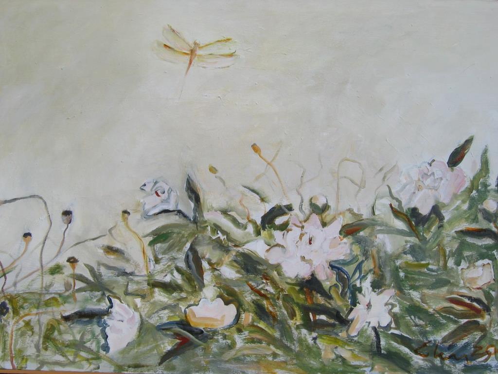 Peonies, Poppies and Dragonfly